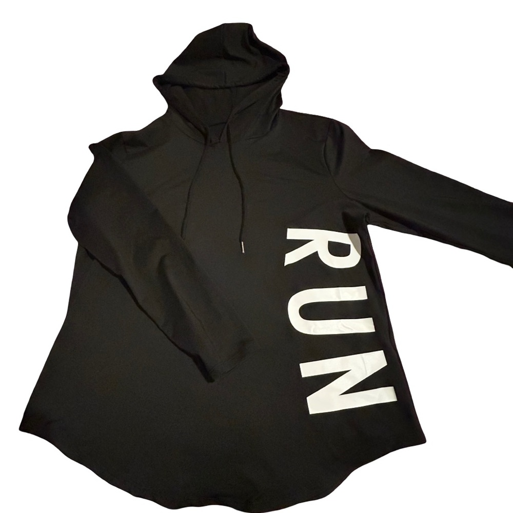 Black Hoodie with White 'RUN' Print